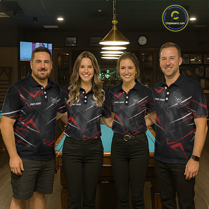Black And Red 8 Ball Crown Billiard Shirt For Women Custom Pool Team Jersey Polo & 1/4 Zip TDM5921
