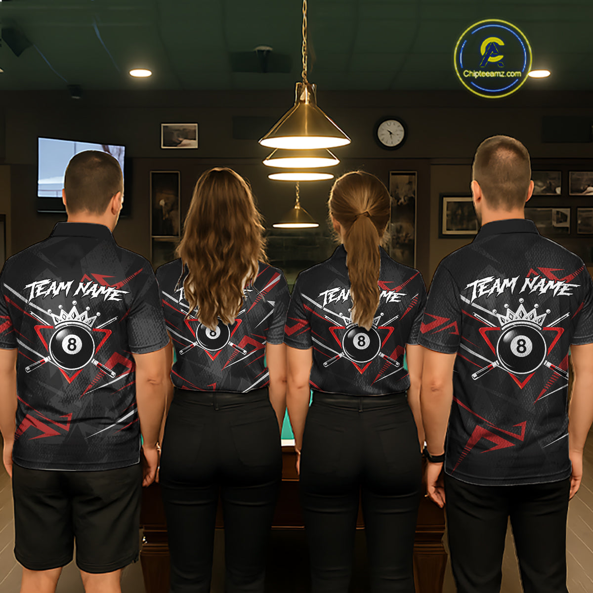 Black And Red 8 Ball Crown Billiard Shirt For Women Custom Pool Team Jersey Polo & 1/4 Zip TDM5921