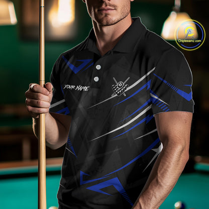 Black And Blue 8 Ball Crown Billiard Shirt For Men Custom Pool Team Jersey Polo & 1/4 Zip TDM5922