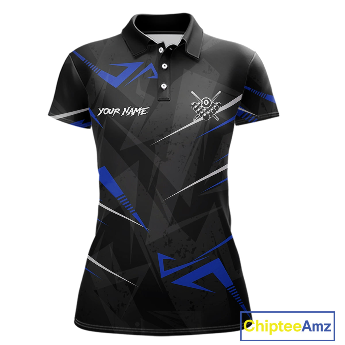 Black And Blue 8 Ball Crown Billiard Shirt For Women Custom Pool Team Jersey Polo & 1/4 Zip TDM5922