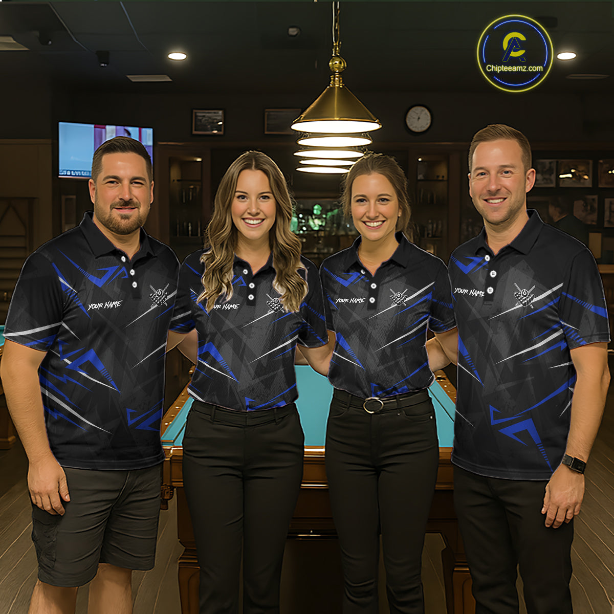 Black And Blue 8 Ball Crown Billiard Shirt For Men Custom Pool Team Jersey Polo & 1/4 Zip TDM5922
