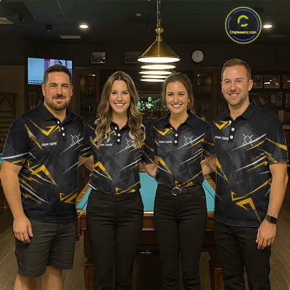 Yellow Black 9 Ball Crown Billiard Shirt For Women Custom Pool Team Jersey Polo & 1/4 Zip TDM5923