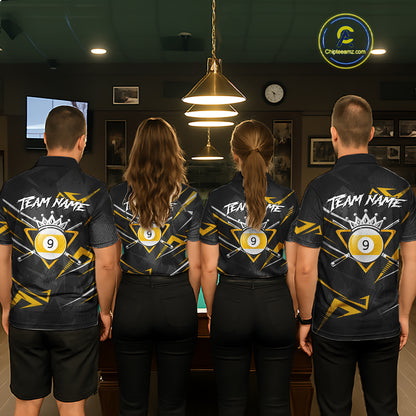 Yellow Black 9 Ball Crown Billiard Shirt For Women Custom Pool Team Jersey Polo & 1/4 Zip TDM5923