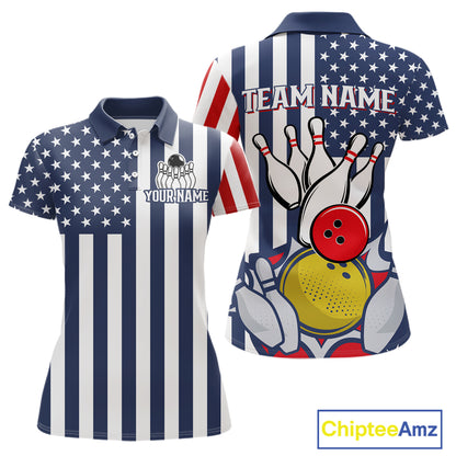 Custom Bowling Balls American Flag Bowling Shirt For Women, Patriotic Bowling Jersey Polo & 1/4 Zip TDM6517