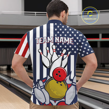 Custom Bowling Balls American Flag Bowling Shirt For Men, Patriotic Bowling Jersey Polo & 1/4 Zip TDM6517