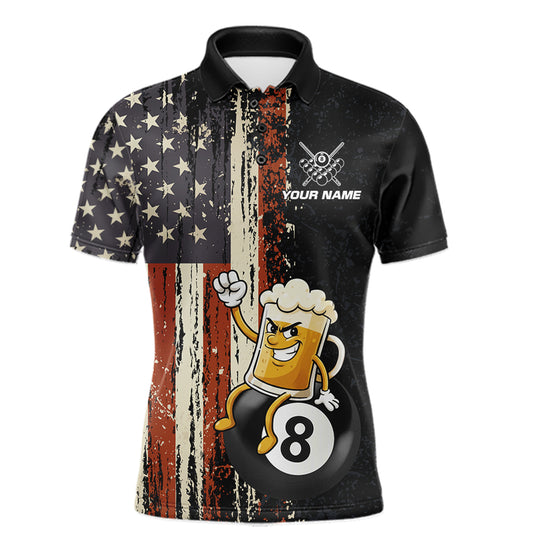 Vintage US Flag Funny Beer 8 Ball Billiard Shirt For Men Custom Pool Team Jersey Polo & 1/4 Zip TDM5948