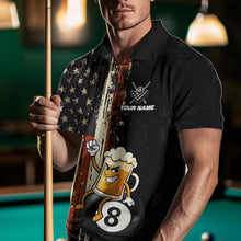 Load image into Gallery viewer, Vintage US Flag Funny Beer 8 Ball Billiard Shirt For Men Custom Pool Team Jersey Polo &amp; 1/4 Zip TDM5948