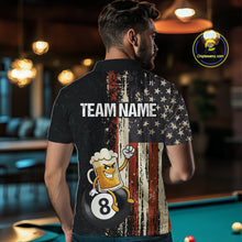 Load image into Gallery viewer, Vintage US Flag Funny Beer 8 Ball Billiard Shirt For Men Custom Pool Team Jersey Polo &amp; 1/4 Zip TDM5948