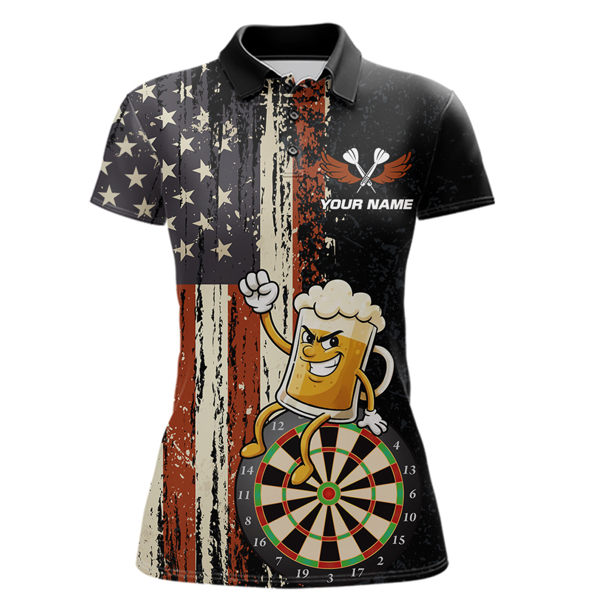 Vintage American Flag Funny Beer Darts Shirt For Women Custom Darts Jersey Team Polo & 1/4 Zip TDM5950