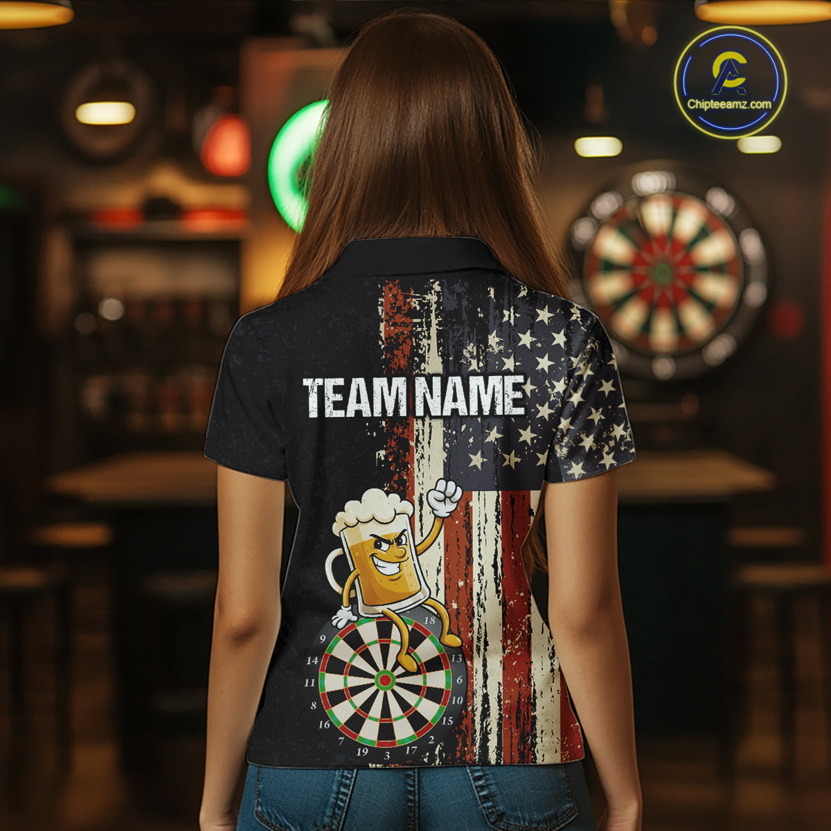 Vintage American Flag Funny Beer Darts Shirt For Women Custom Darts Jersey Team Polo & 1/4 Zip TDM5950