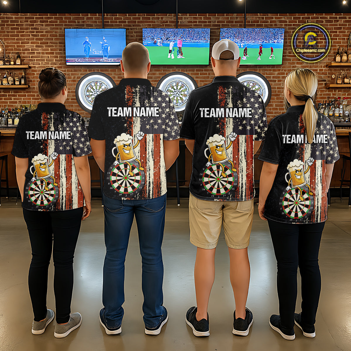Vintage American Flag Funny Beer Darts Shirt For Men Custom Darts Jersey Team Polo & 1/4 Zip TDM5950