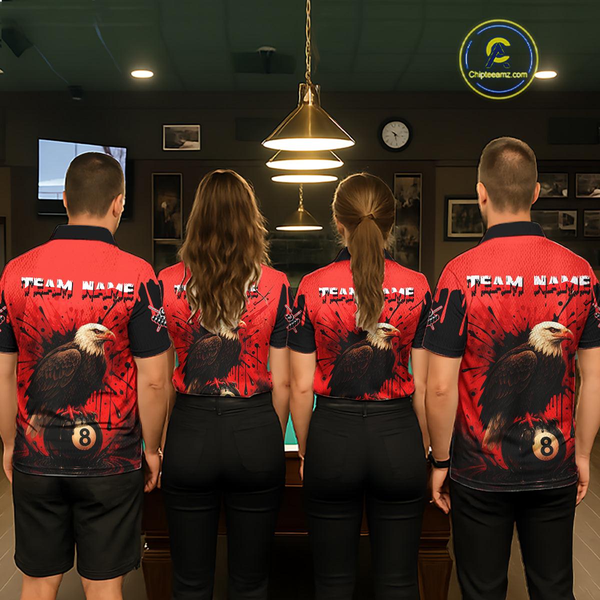 Red 8 Ball Pool Eagle Paint Splash Billiard Shirt For Men Custom Billiard Jersey Polo & 1/4 Zip TDM5492