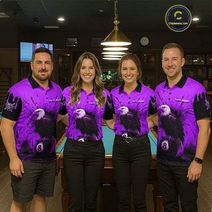 Purple 8 Ball Pool Eagle Paint Splash Billiard Shirt For Women Custom Billiard Jersey Polo & 1/4 Zip TDM5493