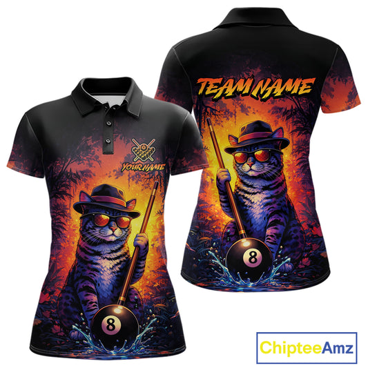 Personalized Vintage Funny Cat 8 Ball Billiard Shirt For Women, Pool Team Jersey Polo & 1/4 Zip TDM5751
