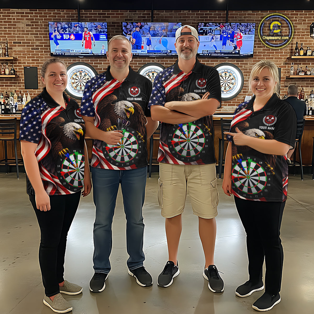Personalized Eagle American Flag Darts Shirt For Men, Patriotic Darts Team Jersey Polo & 1/4 Zip TDM6114