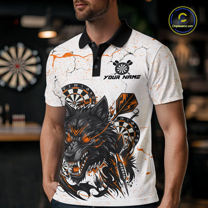 White Grunge Wolf Dart Shirt & Pocket Option Custom Men's Dart Jersey|Orange TDM5511