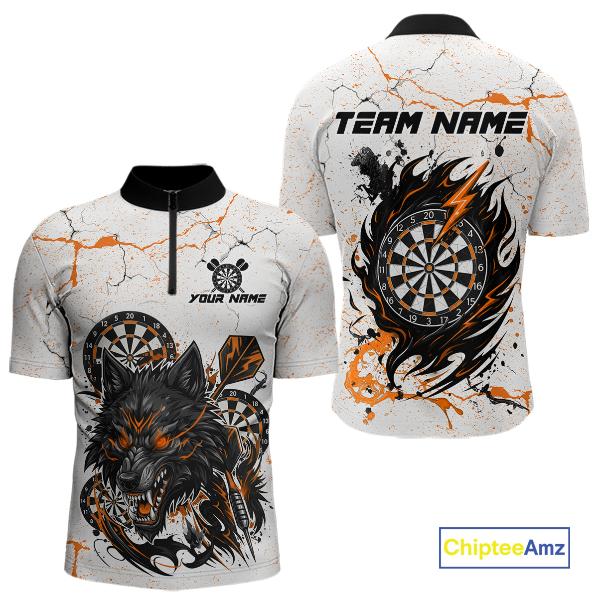 White Grunge Wolf Dart Shirt & Pocket Option Custom Men's Dart Jersey|Orange TDM5511