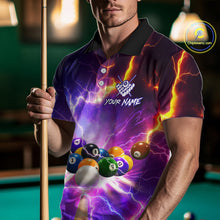 Load image into Gallery viewer, Custom Thunder Lightning Purple Pool Team Shirt For Men, Billiard Jersey Polo &amp; Quarter Zip TDM6133