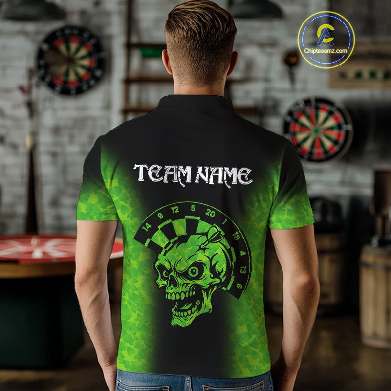 Black And Green Skull Darts Shirt For Men Custom Darts Jersey Pocket Option TDM5273