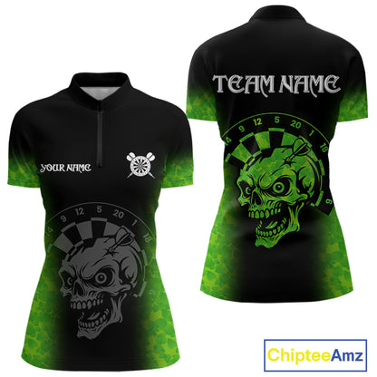 Black And Green Skull Darts Shirt For Women Custom Darts Jersey Pocket Option TDM5273