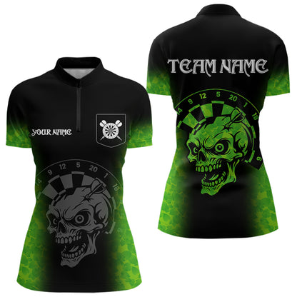 Black And Green Skull Darts Shirt For Women Custom Darts Jersey Pocket Option TDM5273
