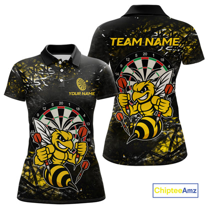 Yellow Grunge Funny Bee Darts Shirt For Women Custom Darts Jersey Team Polo & 1/4 Zip, Darts Gifts TDM6374