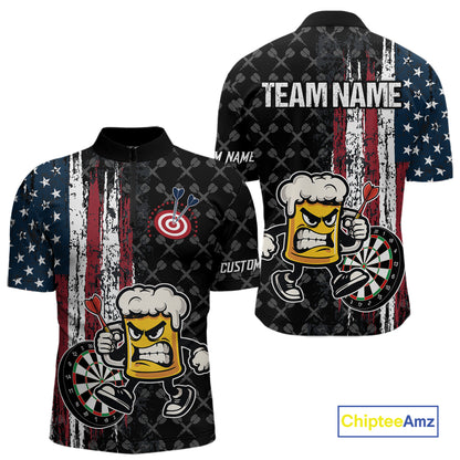Funny Angry Beer Grunge American Flag Darts Shirt For Men Custom Patriotic Darts Team Jersey TDM5563
