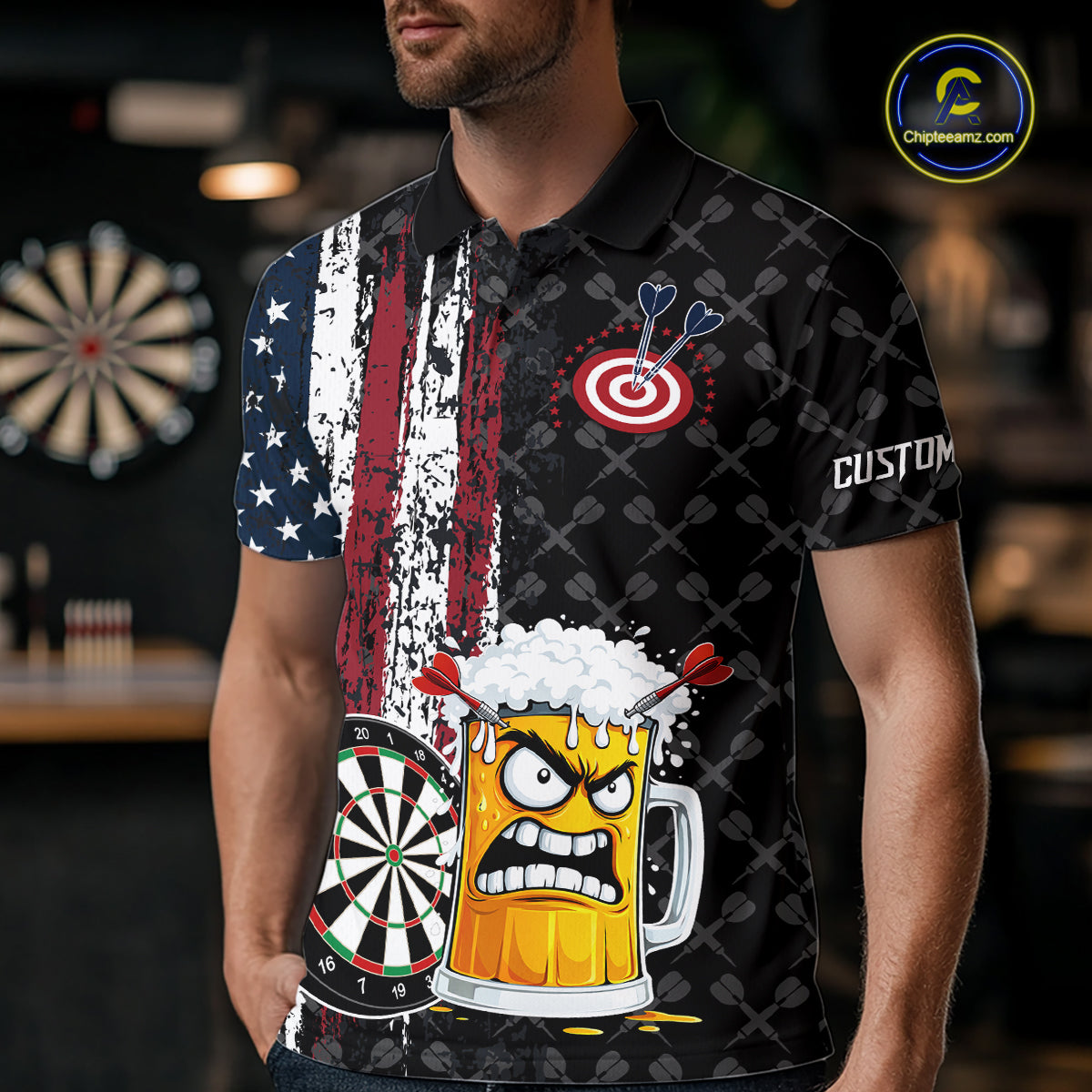 Funny Angry Beer Grunge American Flag Darts Shirt For Men Custom Patriotic Darts Team Jersey TDM5564