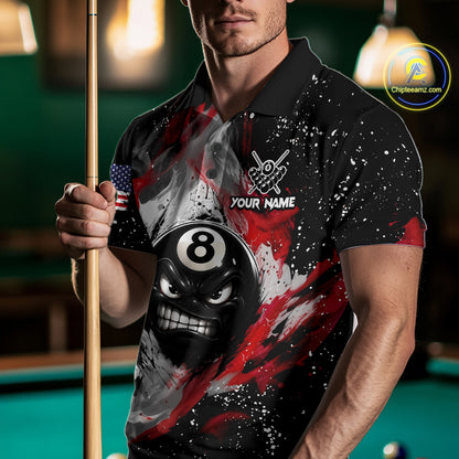 Funny 8 Ball Pool Billiard Shirts For Men Custom Smoke Splatter Billiard Team Jersey Polo & 1/4 Zip TDM6617