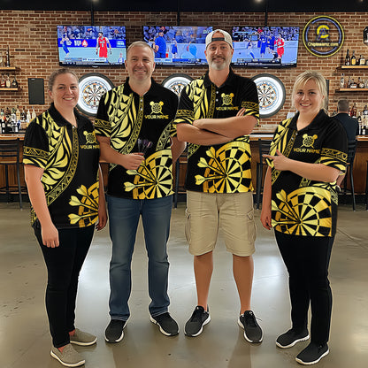 Custom Black And Gold Dartboard Tribal Darts Shirt For Women, Darts Team Jersey Polo & Quarter Zip TDM6630