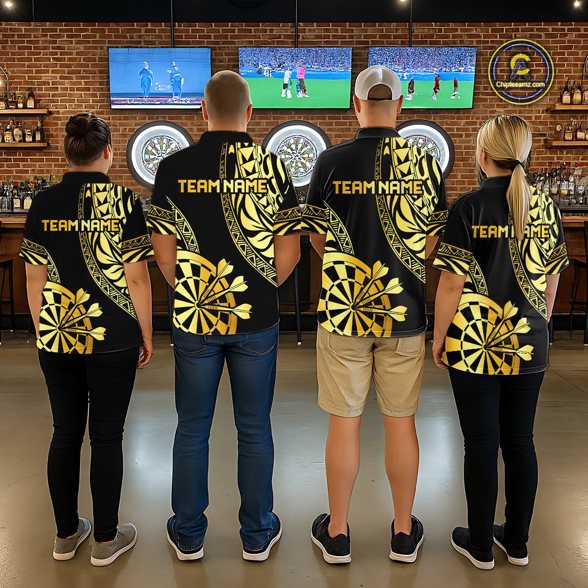 Custom Black And Gold Dartboard Tribal Darts Shirt For Women, Darts Team Jersey Polo & Quarter Zip TDM6630