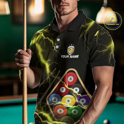 Yellow 9 Ball Thunder Lightning Billiard Shirts For Men Custom Pool Team Jersey Polo & 1/4 Zip TDM5980