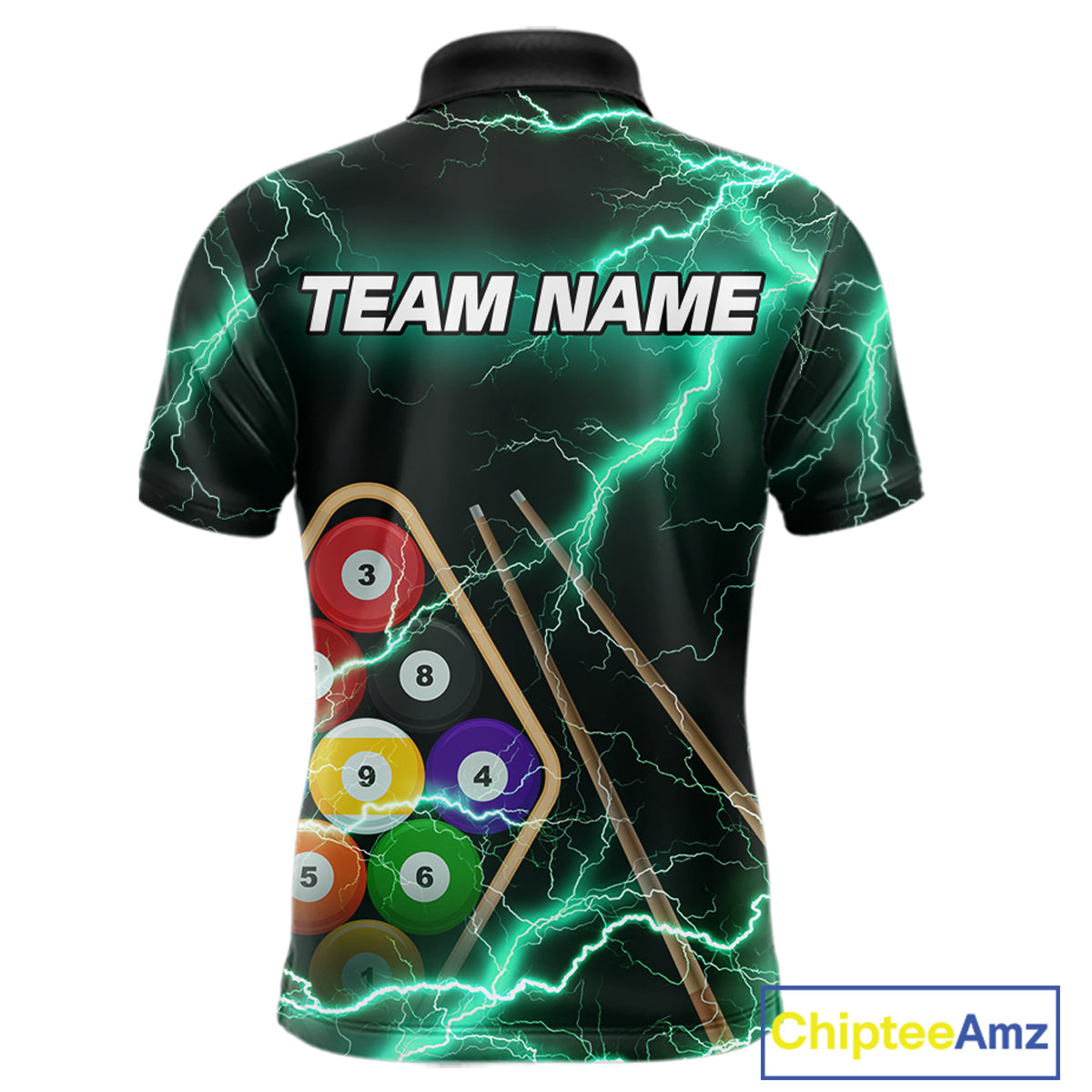 Turquoise 9 Ball Thunder Lightning Billiard Shirts For Men Custom Pool Team Jersey Polo & 1/4 Zip TDM5981