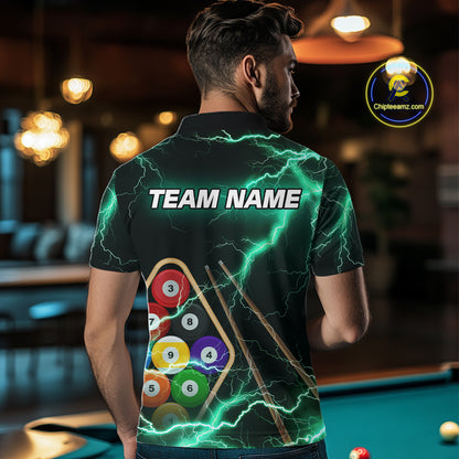 Turquoise 9 Ball Thunder Lightning Billiard Shirts For Men Custom Pool Team Jersey Polo & 1/4 Zip TDM5981