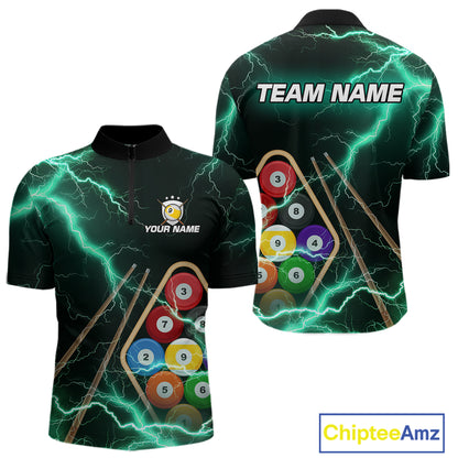 Turquoise 9 Ball Thunder Lightning Billiard Shirts For Men Custom Pool Team Jersey Polo & 1/4 Zip TDM5981