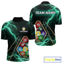 Load image into Gallery viewer, Turquoise 9 Ball Thunder Lightning Billiard Shirts For Men Custom Pool Team Jersey Polo &amp; 1/4 Zip TDM5981