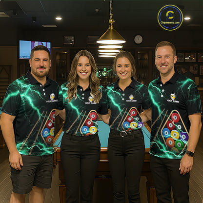 Turquoise 9 Ball Thunder Lightning Billiard Shirts For Men Custom Pool Team Jersey Polo & 1/4 Zip TDM5981