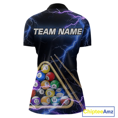 Blue Purple 8 Ball Thunder Lightning Billiard Shirt For Women Custom Pool Team Jersey Polo, 1/4 Zip TDM5982