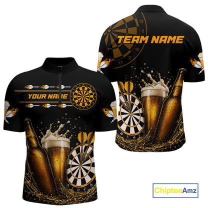Custom Yellow Funny Dartboard Beer Darts Shirt For Men, Darts Team Jersey Polo & Quarter Zip TDM6453