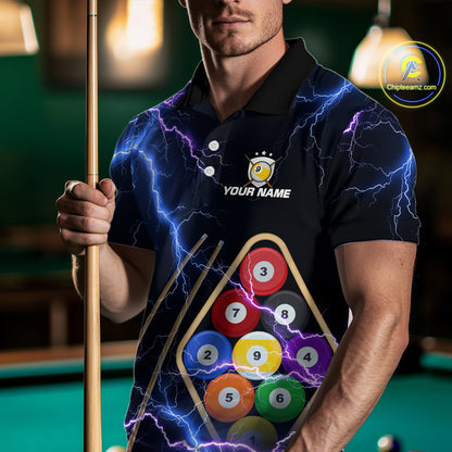 Purple Thunder Lightning 9 Ball Billiard Shirt For Men Custom 9 Ball Team Shirt, Billiards Jerseys TDM5135