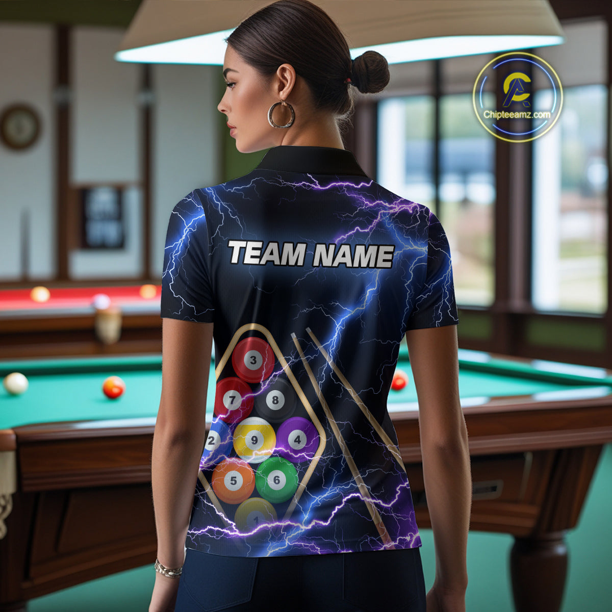 Purple Thunder Lightning 9 Ball Billiard Shirt For Women Custom 9 Ball Team Shirt, Billiards Jerseys TDM5135