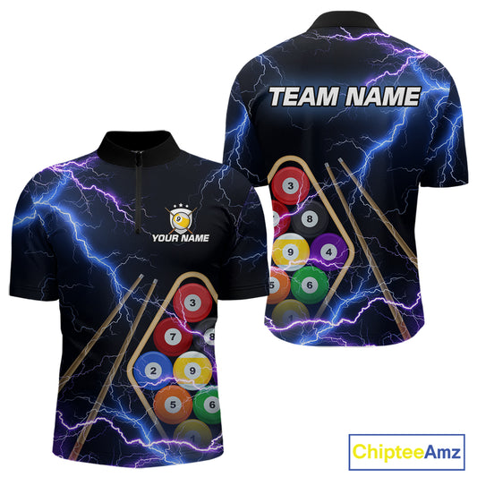 Purple Thunder Lightning 9 Ball Billiard Shirt For Men Custom 9 Ball Team Shirt, Billiards Jerseys TDM5135