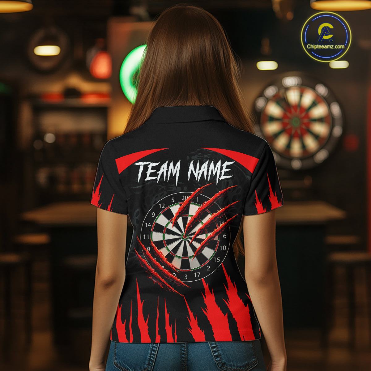 Black And Red Custom Leopard Darts Shirt For Women, Darts Team Jersey Polo & Quarter Zip TDM5625
