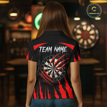 Load image into Gallery viewer, Black And Red Custom Leopard Darts Shirt For Women, Darts Team Jersey Polo &amp; Quarter Zip TDM5625