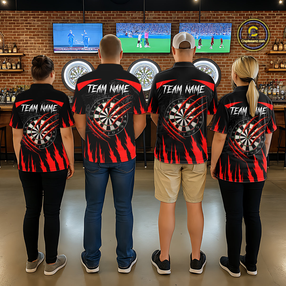 Black And Red Custom Leopard Darts Shirt For Men, Darts Team Jersey Polo & Quarter Zip TDM5625