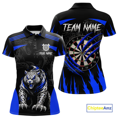 Black And Blue Custom Leopard Darts Shirt For Women, Darts Team Jersey Polo & Quarter Zip TDM5626