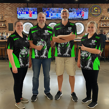Black And Green Custom Leopard Darts Shirt For Women, Darts Team Jersey Polo & Quarter Zip TDM5627