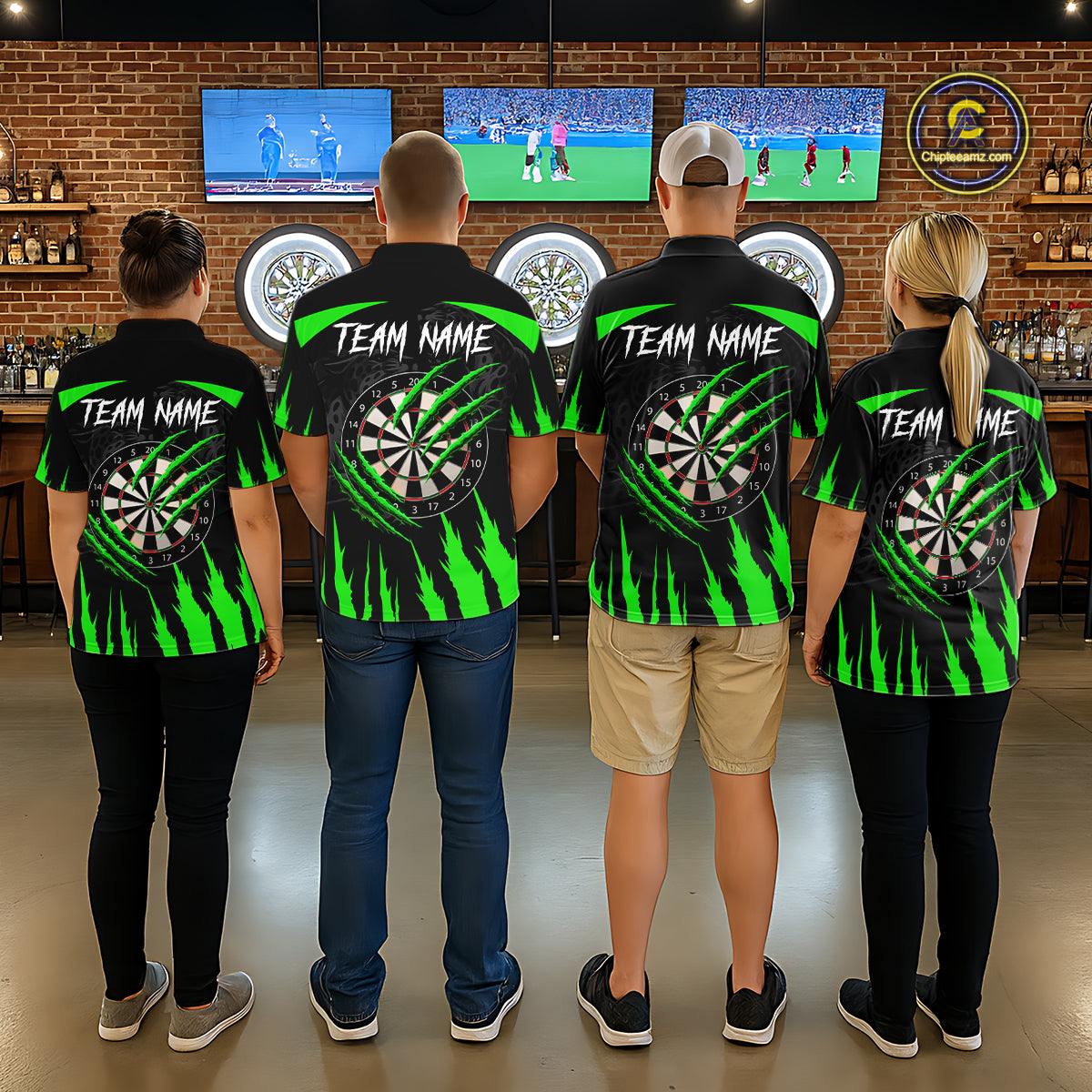 Black And Green Custom Leopard Darts Shirt For Women, Darts Team Jersey Polo & Quarter Zip TDM5627