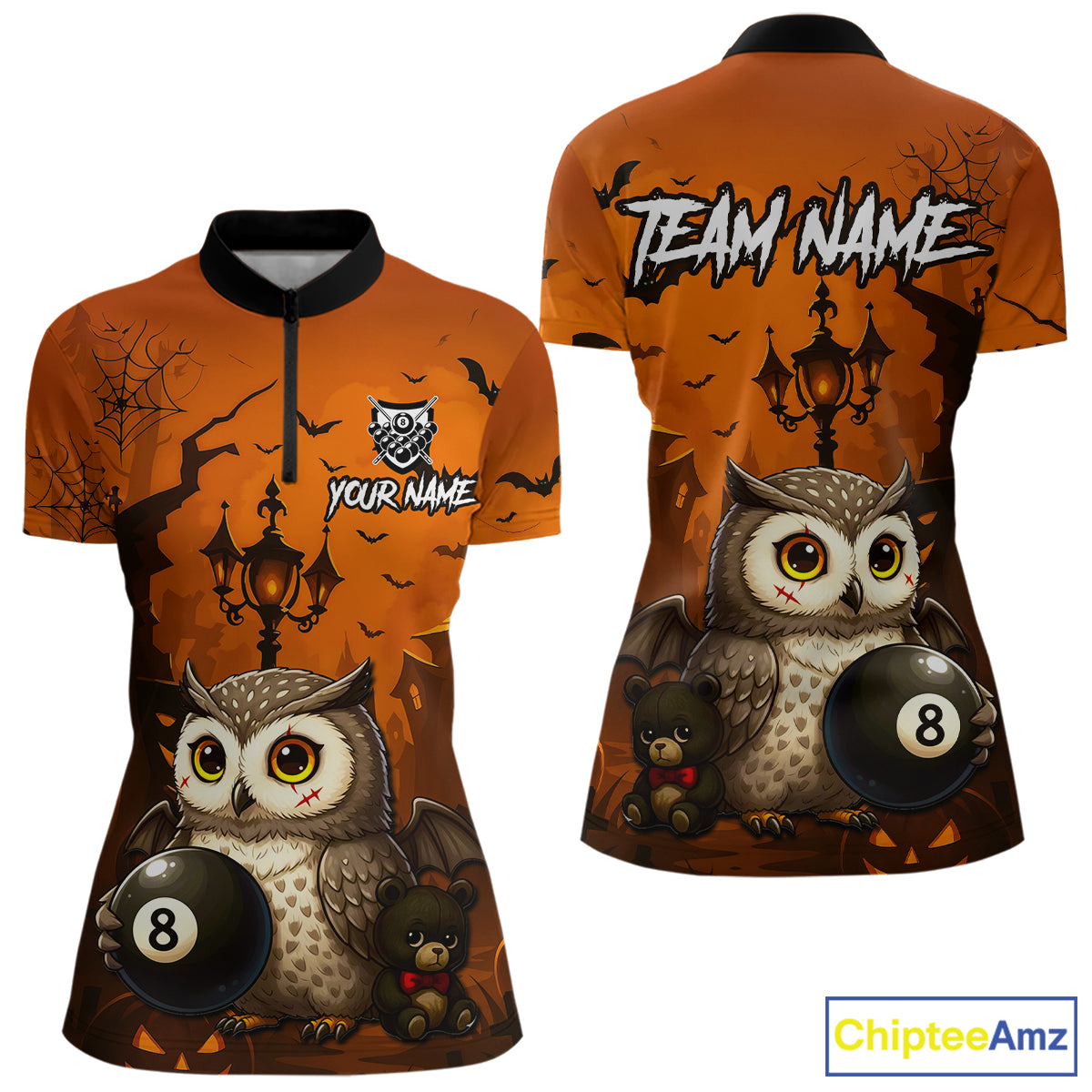 Personalized Funny Owl 8 Ball Pool Halloween Billiard Shirt Custom Pumpkin Billiard Jersey For Women TDM4928