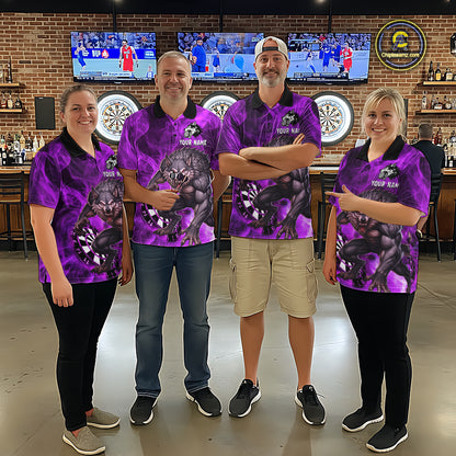 Purple Flaming Wolf Darts Shirt For Women Custom Darts League Jersey Team Polo & Quarter Zip TDM5358